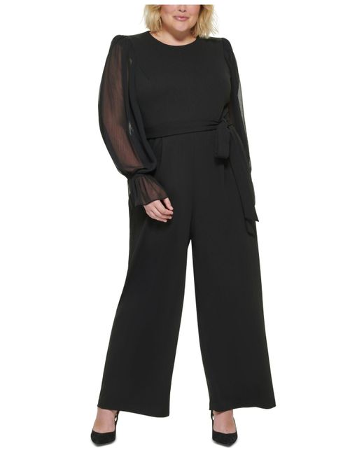 Calvin Klein Plus Size Sheersleeve Wideleg Jumpsuit in Black Lyst