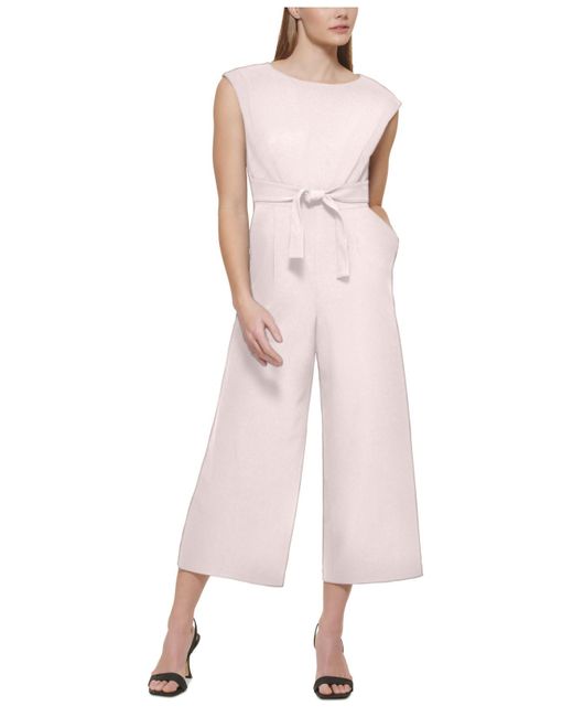 Calvin Klein Synthetic Sleeveless Tiewaist Jumpsuit in Pink Lyst