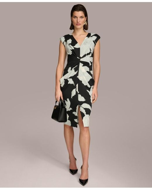 Donna Karan Natural Cap-sleeve V-neck Scuba Dress