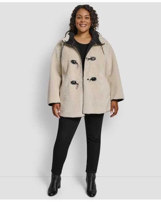 DKNY Natural Plus Size Hooded toggle Coat