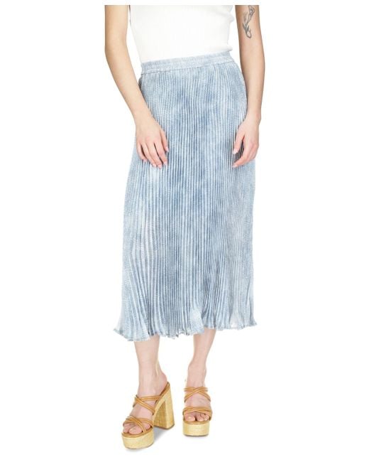 Michael Kors Blue Michael Tonal-print Pleated Midi Skirt