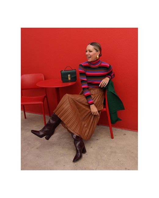 Isaac Mizrahi New York Red Mock Neck Long Sleeve Striped Sweater