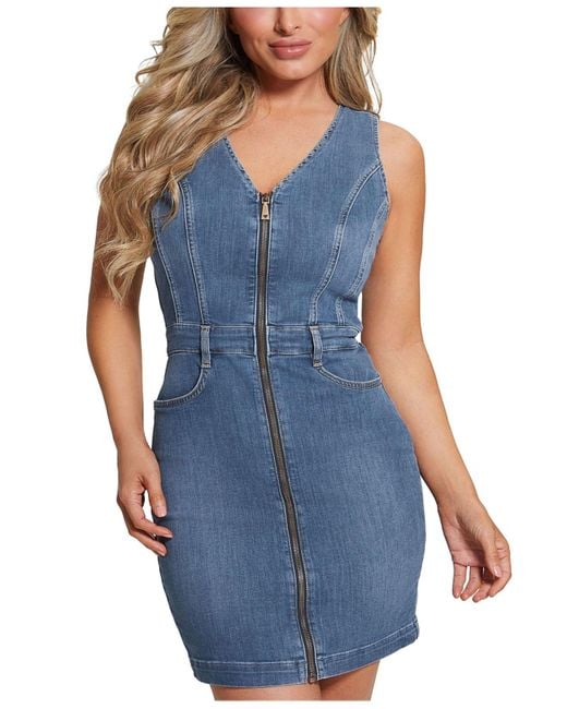 Guess Micol Denim Zipfront Bodycon Dress in Blue Lyst