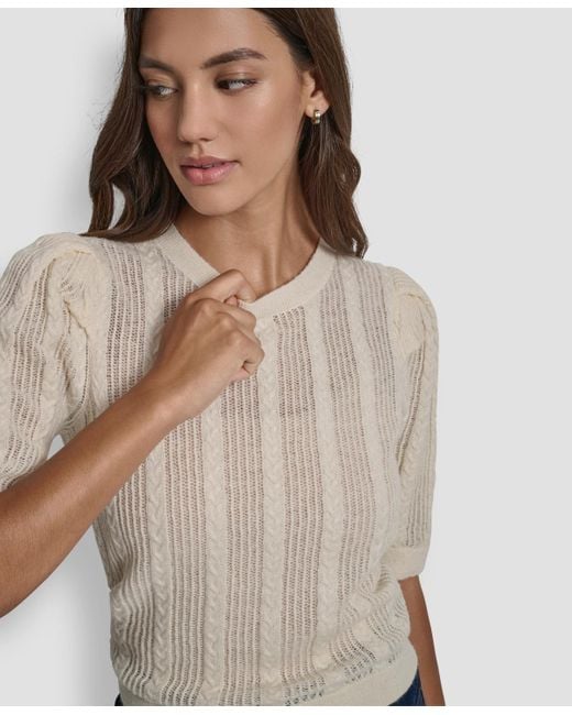 DKNY Natural Mixed Stitch Puff-sleeve Sweater
