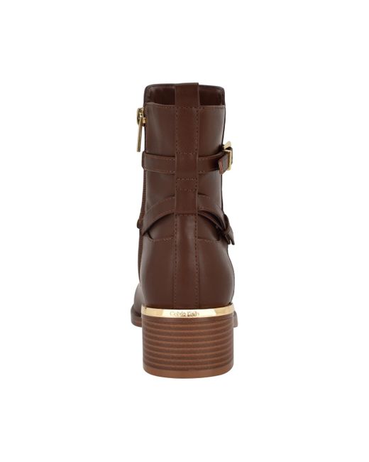 Calvin Klein Brown Jasen Block Heel Almond Toe Dress Booties