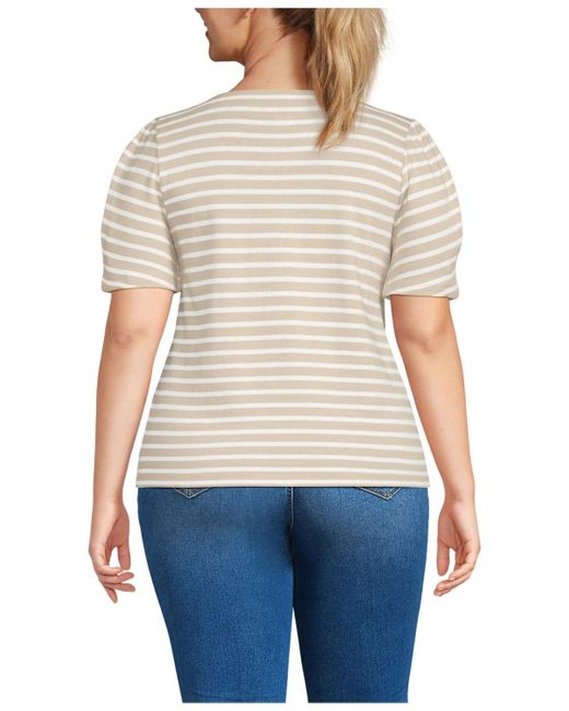 Lands' End White Plus Size Puff Sleeve Mariner Square Neck Top