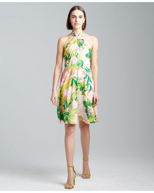 Natori Green Floral-print Twisted-halter Dress