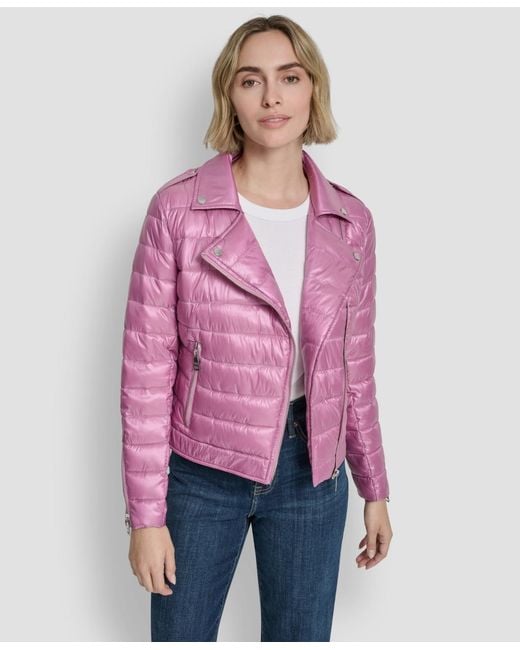 DKNY Pink Lightweight Zip-front Puffer Jacket