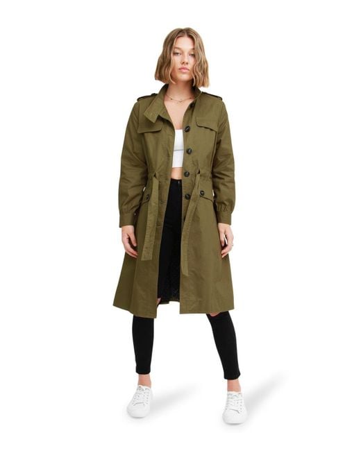 Belle & Bloom Green Carlisle Button Front Trench Coat
