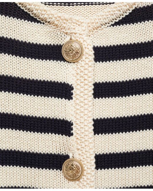 Mango White Jewel Buttons Detail Striped Cardigan