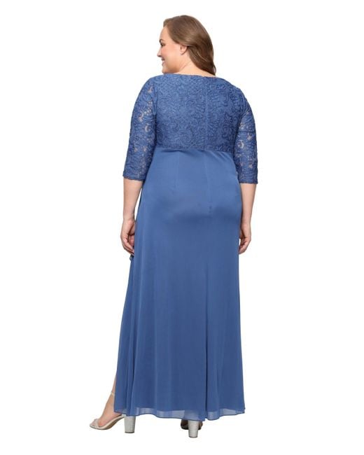 Alex Evenings Blue Plus Size Embellished Empire-waist Gown