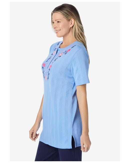 Woman Within Blue Plus Size 7-day Embroidered Pointelle Tunic
