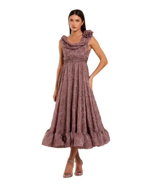 Mac Duggal Women's Brown Burnout Chiffon Sleeveless Cowl Neck Midi Dress
