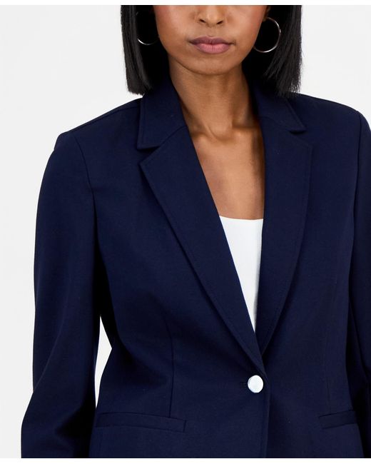 BarIII Blue Compression Notch-collar Single Button Blazer