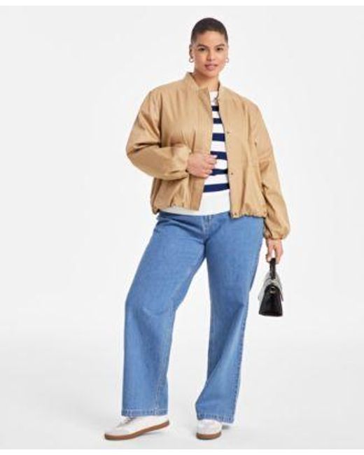 On 34th Blue Trendy Plus Size Bomber Jacket Striped Sweater Jeans Exclusively At Macys