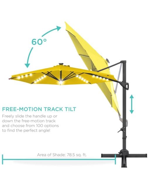 Best Choice Products Yellow 10ft 360-degree Solar Led Lit Cantilever Patio Umbrella