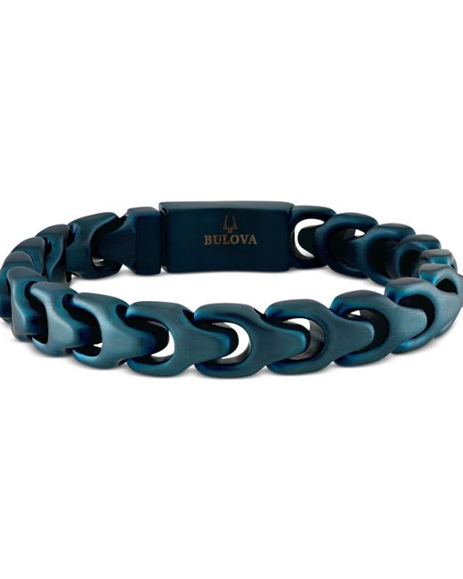 Bulova Blue Tone Ip Stainless Steel Link Bracelet