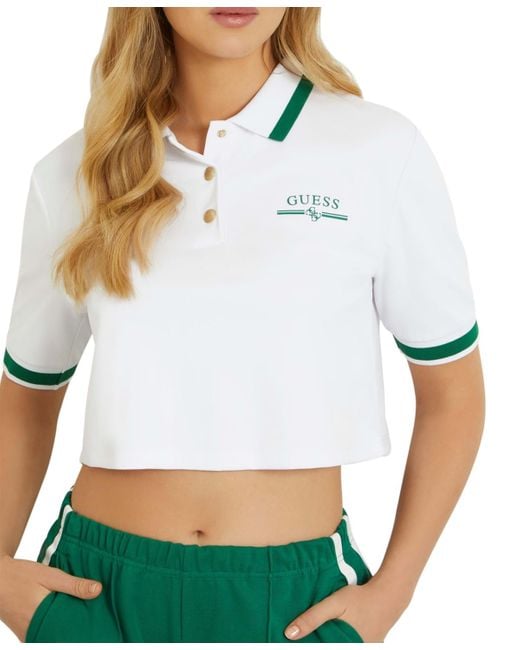 Guess White Arleth Active Cropped Logo Polo Top