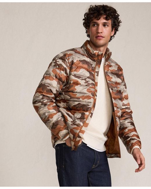 Lands' End Brown Wanderweight Packable Print Down Jacket for men