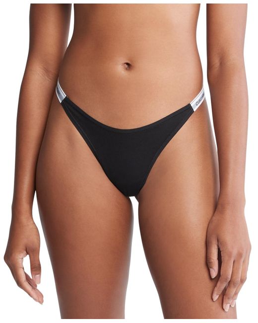 Calvin Klein Black Modern Logo Dipped String Thong Underwear Qd5157