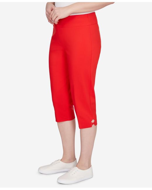 Ruby Rd Red Petite Americana Mid Rise Pull On clamdigger Capri