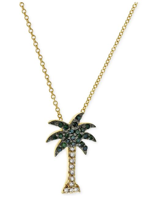 Effy Effy Green And White Diamond Palm Tree Necklace (1/10 Ct. T.w.) In 14k Gold