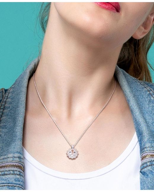 Macy's White Gemstone & Diamond Accent Halo 18" Pendant Necklace