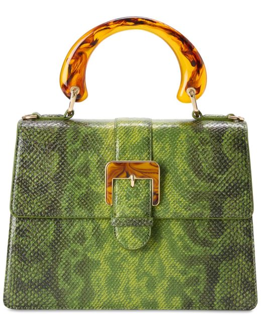 Brahmin Green Hallie Cassatt Small Leather Satchel