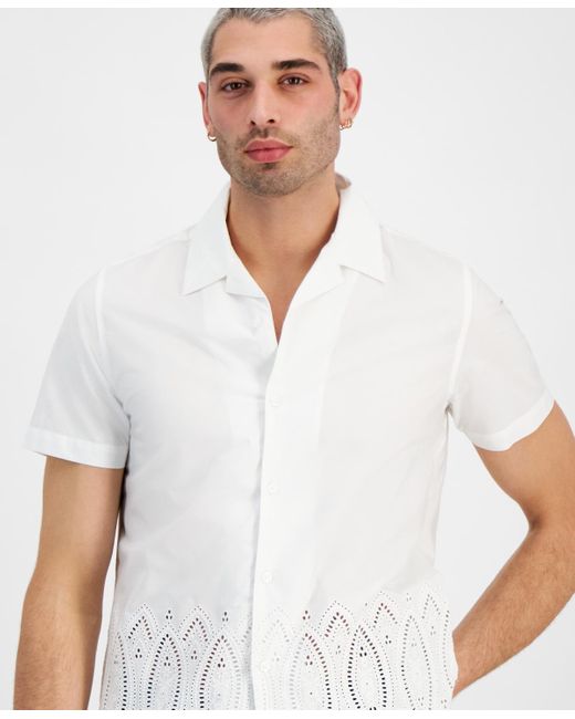Guess White Regular-fit Poplin Eyelet Shirt for men