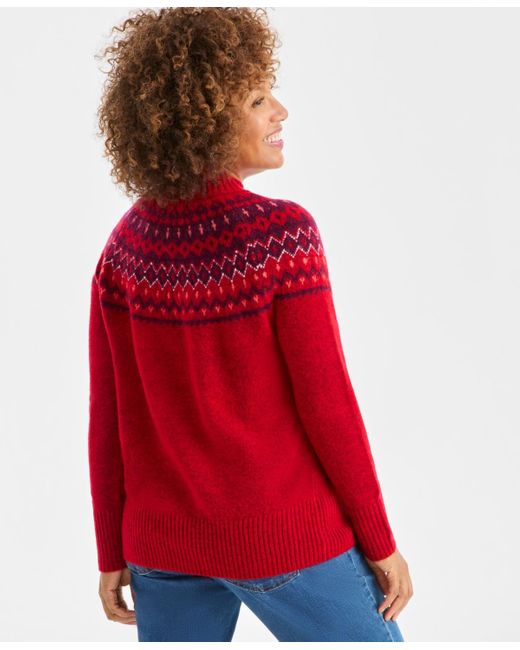 Style & Co. Red Mock-neck Fair Isle Sweater