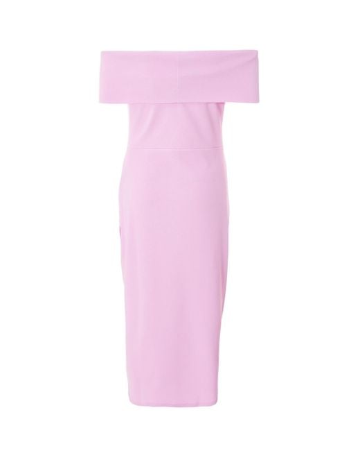 Quiz Pink Scuba Crepe Bardot Midi Dress With Button Detail
