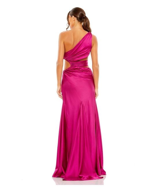 Mac Duggal Pink Cut Out One Shoulder Satin Gown