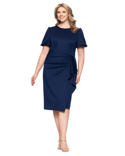 Xscape Women's Blue Plus Size Short-sleeve Boat-neck Draped Sheath Dress - www.disolcolor.com Xscape Women's Blue Plus Size Short-sleeve Boat-neck Draped Sheath Dress - www.disolcolor.com