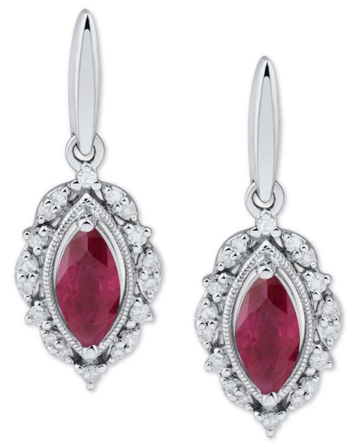 Macy's Red Sapphire (1 Ct. T.w.) & Diamond (1/6 Ct. T.w.) Marquise Drop Earrings In 14k Gold. (also In Ruby & Emerald)