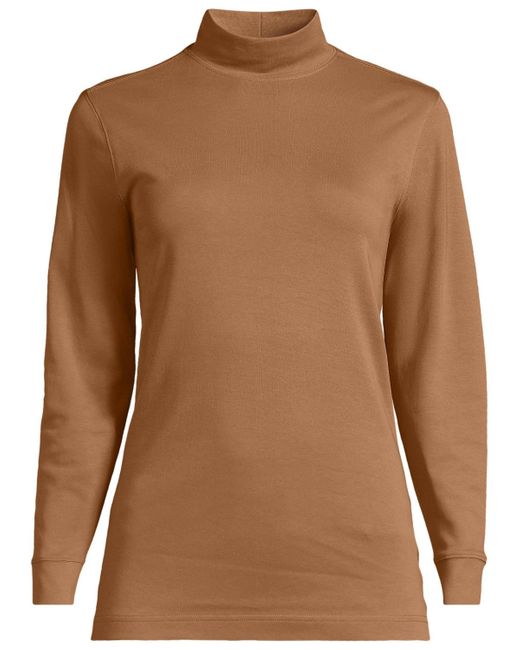 Lands' End Blue Relaxed Cotton Long Sleeve Mock Turtleneck