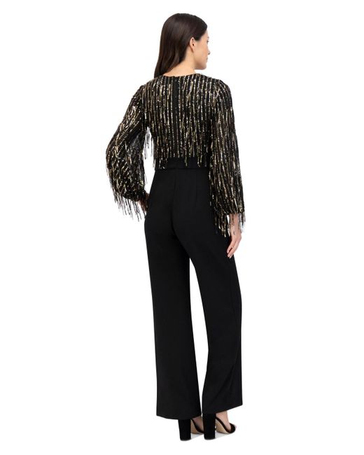 Eliza J Black Sequinned-fringe-bodice Jumpsuit