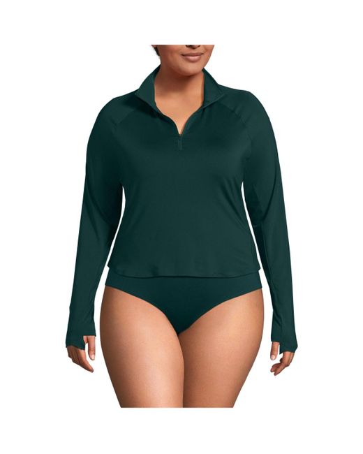Lands' End Green Plus Size Long Sleeve Rash Guard Cover-up Upf 50