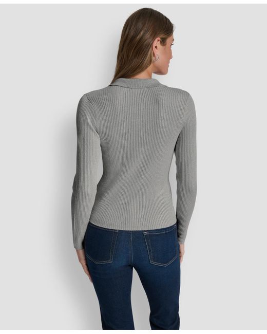DKNY Gray Ribbed Long-sleeve Sweater