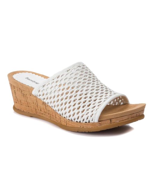 BareTraps White Flossey Slide Wedge Sandals
