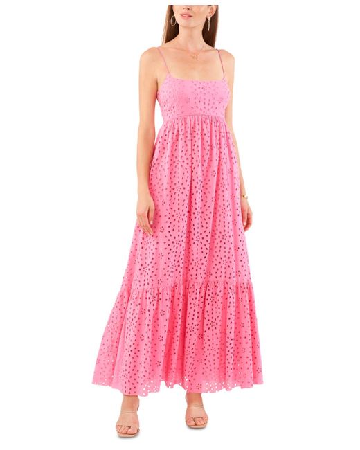 1.STATE Pink Eyelet Embroidered Cotton Maxi Dress
