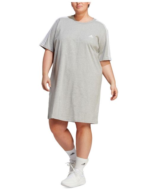 Adidas Gray Plus Size Essentials 3-stripes Boyfriend T-shirt Dress
