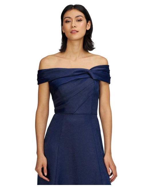 JS Collections Blue Isadora Off-the-shoulder Gown