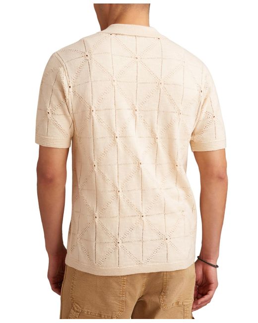 Lucky Brand Natural Short Sleeve Pointelle Button-front Sweater for men