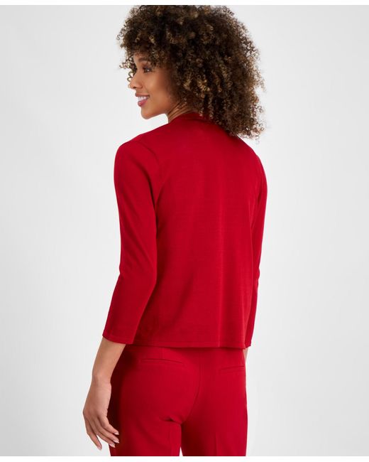 Kasper Red Open-front 3/4-sleeve Cardigan