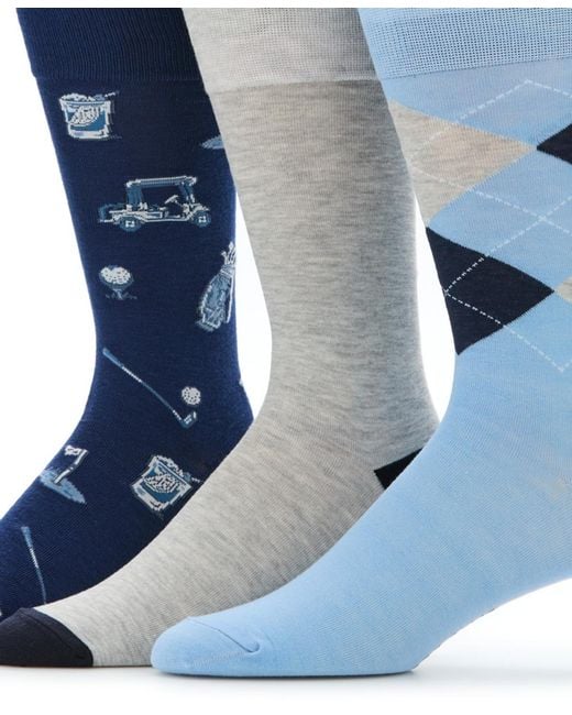 Perry Ellis Blue Patterned Golf Socks for men
