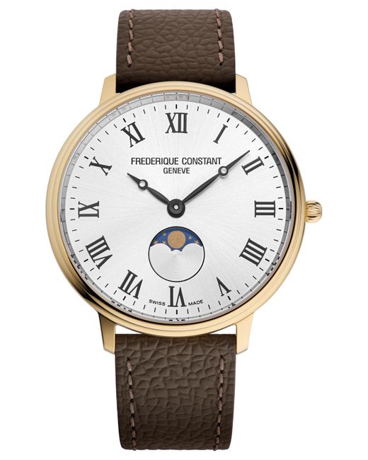 Frederique Constant Gray Classics Quartz Moonphase Leather Strap Watch 39mm for men