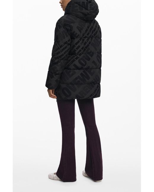 Desigual Black Padded Quilted Coat, Polyester