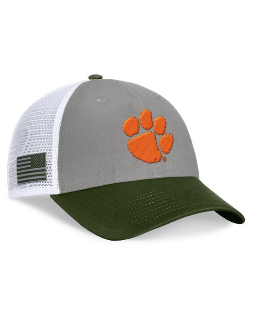 Top Of The World Gray/green Clemson Tigers Oht Military Appreciation Badge Trucker Adjustable Hat for men