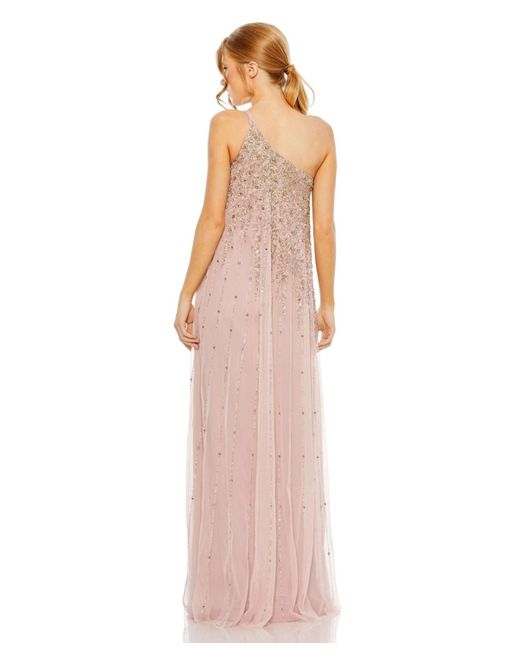 Mac Duggal White One Shoulder Embellished Trapeze A Line Gown