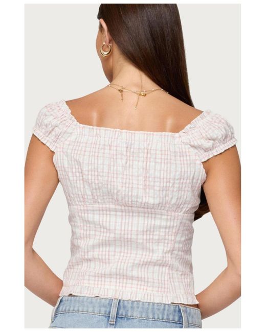 Edikted White Dolsy Plaid Button Up Top
